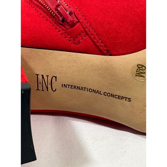 INC International Concepts Women Red Suede Ankle Boots Block Heel Dress Sz 6.5 - Picture 9 of 11